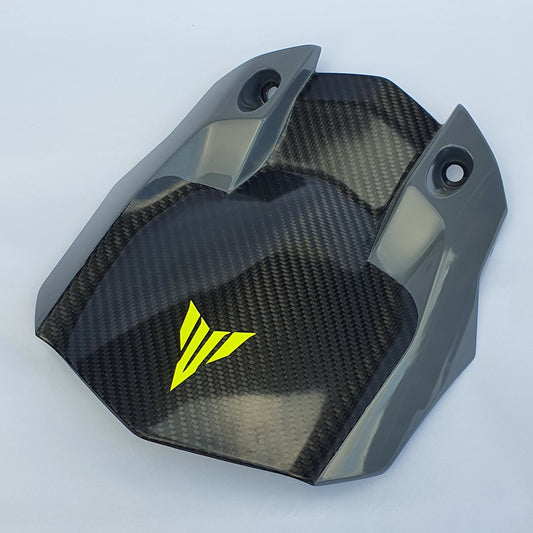 Yamaha MT10 carbon fibre mudguard with grey painted sides and fluo MT logo decal