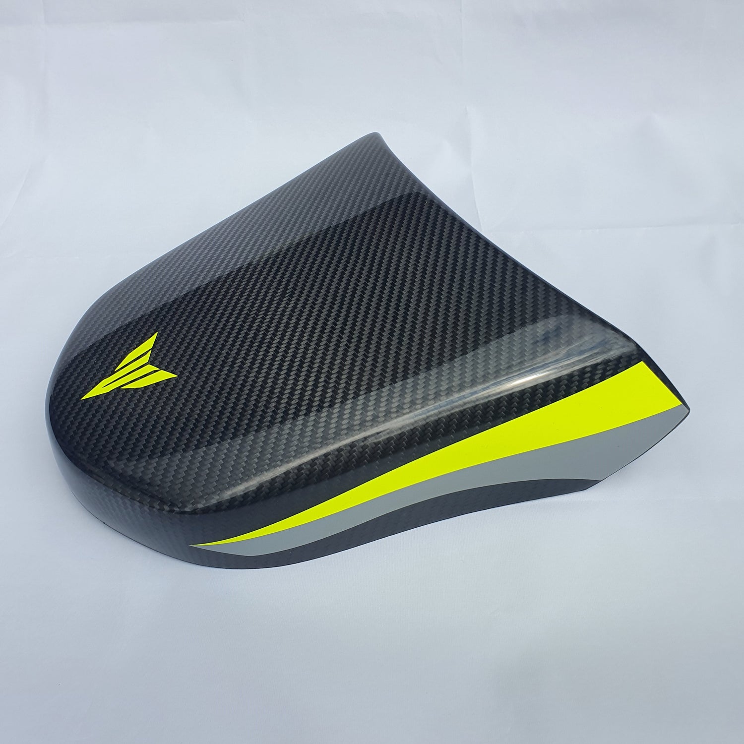 Yamaha MT10 Carbon fibre comfort seat cowl with MT logo decal and grey & fluo stripes