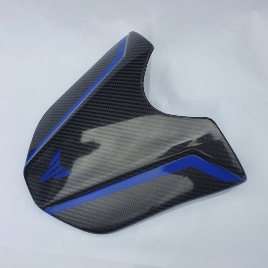 Yamaha MT10 Carbon fibre seat cowl with MT logo decal and blue stripes