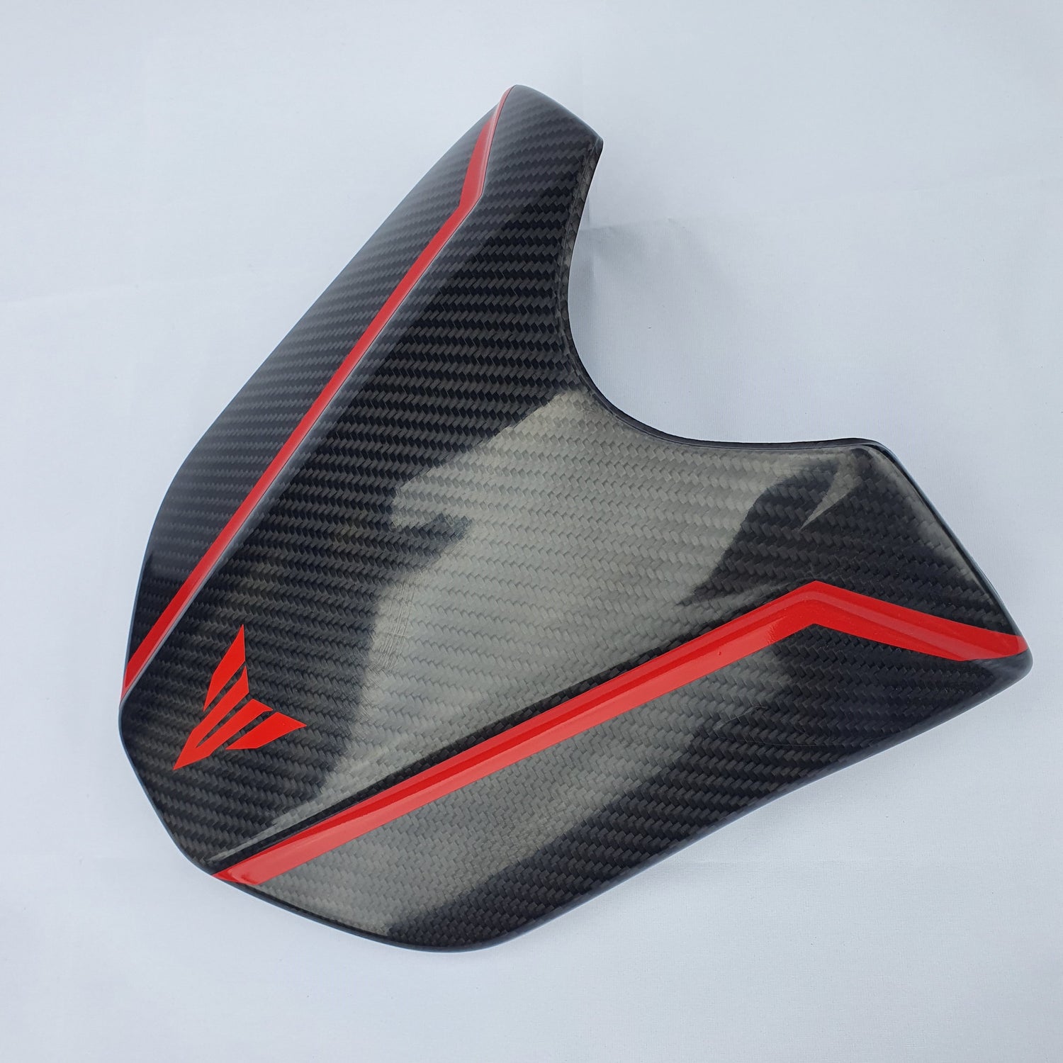 Yamaha MT10 Carbon fibre seat cowl with MT logo decal and red stripes